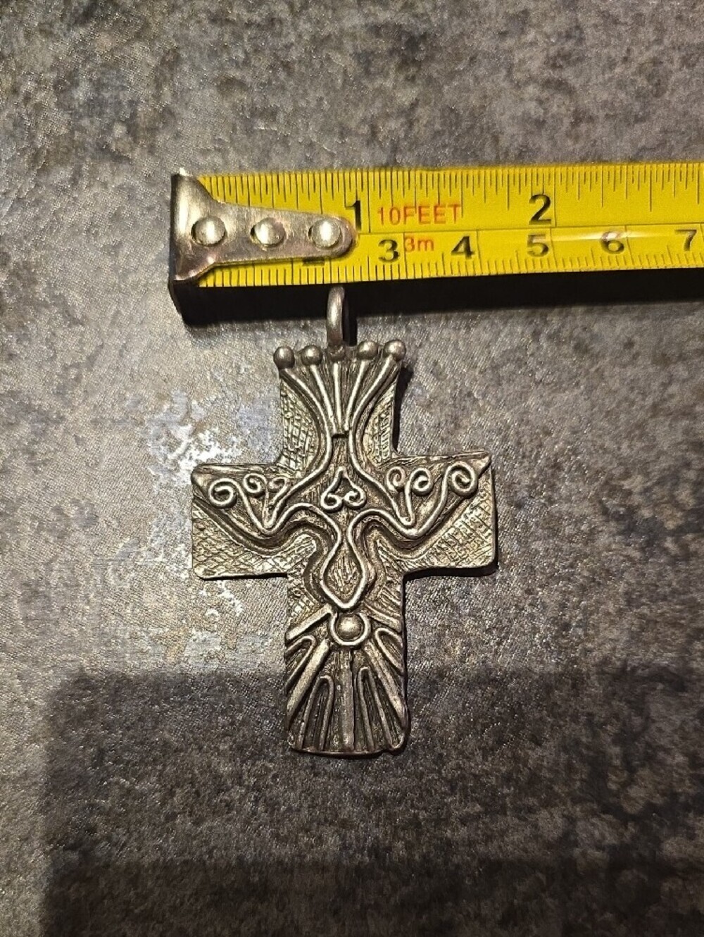 Ornate Marcie Pewter Cross Pendant with Textured Detail - Picture 8 of 8